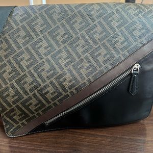 Fendi message bag. Brown,olive green and black.